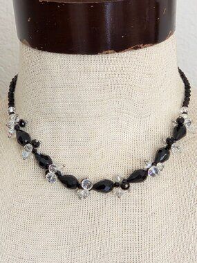Jet Black & Iridescent Crystal Necklace